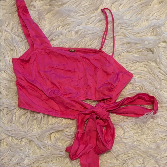 Free People Hot Pink One Shoulder Tie Waist Crop Top S - Picture 4 of 10